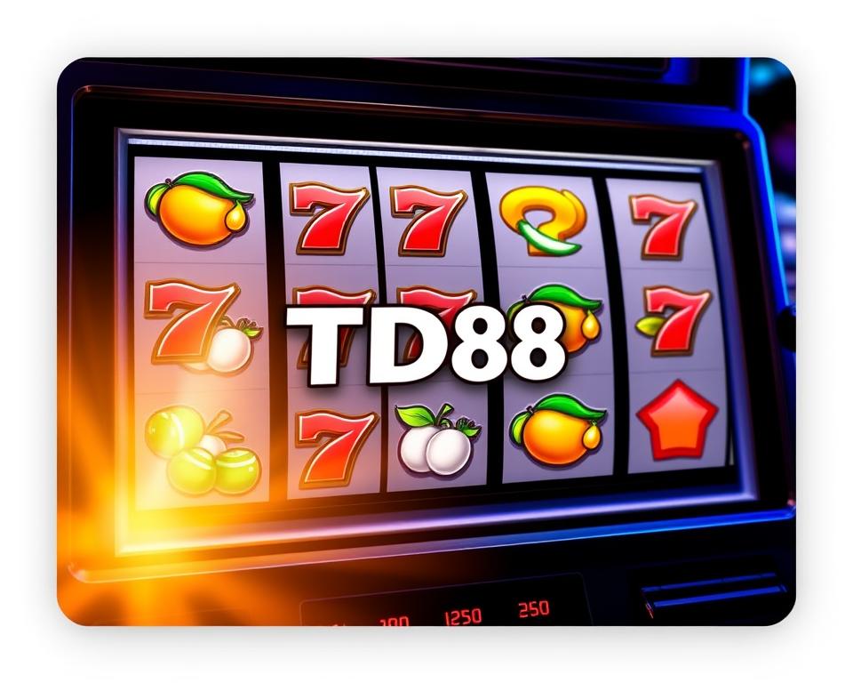 A sleek, modern slot machine interface from the TD88 casino, with vibrant, spinning reels displaying a variety of symbols including juicy fruits, lucky number sevens, and glimmering scatter icons. The layout is clean and intuitive, inviting the player to immerse themselves in the thrilling gameplay. Subtle lighting casts a warm, alluring glow across the display, creating a sense of anticipation and excitement. The prominent &amp;amp;quot;TD88&amp;amp;quot; branding is prominently featured, conveying a sense of prestige and quality. The overall scene exudes a polished, high-end aesthetic, perfectly capturing the essence of the Sicbo gaming experience at TD88.